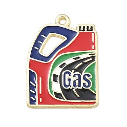 Colorido Colgantes de aleación esmaltada con temática de coches de carreras, dijes de botellas de gasóleo, dorado, colorido, 28x20.5x1 mm, agujero: 1.7 mm