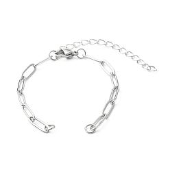 Stainless Steel Color 304 Stainless Steel Paperclip Chains Bracelet Making, with Lobster Claw Clasps, Stainless Steel Color, 5-3/4x1/8 inch(14.5x0.4cm)