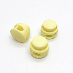Lemon Chiffon Nylon Cord Locks Clip Ends, Double Hole Drawstring Stopper Fastener Buttons, Lemon Chiffon, 1.7cm, Hole: 6mm