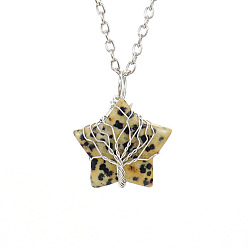Dalmatian Jasper Natural Dalmatian Jasper Star Pendant Necklace, with Platinum Alloy Chains, 20.87 inch(53cm)