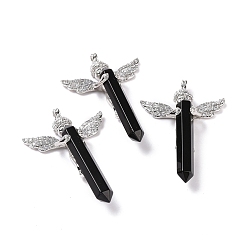 Obsidian Natural Obsidian Faceted Double Terminal Pointed Big Pendants, Angel Charms, with Platinum Tone Brass Findings, 54~56x34~36x11~12mm, Hole: 3mm