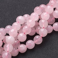 Rose Quartz Natural Rose Quartz Beads Strands, Faceted,  Round, Pink, 10mm, Hole: 1mm, about 19pcs/strand, 7.8 inch