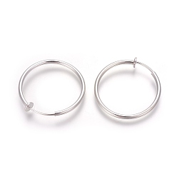 Silver Electroplate Brass Retractable Clip-on Earrings, Non Piercing Spring Hoop Earrings, Cartilage Earring, Silver Color Plated, 30.5x1~2mm, Clip Pad: 5mm