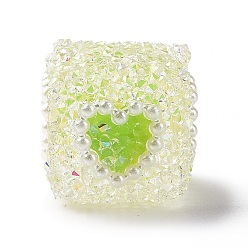 Green Yellow Acrylic Beads, No Hole/Undrilled, Cube with Heart, Green Yellow, 18x17x18mm