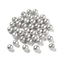 Серебро Оболочка жемчуг, половина пробурено бисера, полированный, круглые, серебряные, 10 мм, отверстие : 1.2 мм