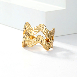 Золотой 201 Кольцо-манжета с геометрической волной из нержавеющей стали для женщин, золотые, внутренний диаметр: 16~18 мм