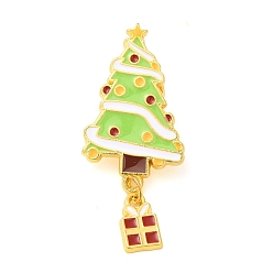 Green Yellow Christmas Tree & Gift Box Enamel Pins, Golden Plated Alloy Badge for Backpack Clothes, Green Yellow, 45x19x2mm