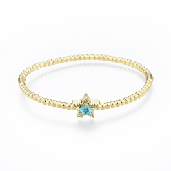 Cyan Cubic Zirconia Star Hinged Bangle, Real 18K Gold Plated Brass Jewelry for Women, Cyan, Inner Diameter: 2x2-3/8 inch (4.95x5.9cm)