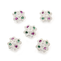 Серебро Колпачки для бусин из цветочной латуни с микропаве из кубического циркония, стойки покрытие, долговечный, без свинца и без кадмия, серебряные, 9.5x9.5x3.5 мм, отверстие : 1.5 мм