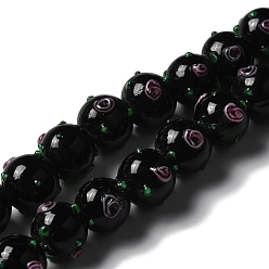 Black Handmade Bumpy Lampwork Beads Strands, with Enamel, Round, Black, 11.5~13.5x13.5~14x13~13.5mm, Hole: 1.5mm, about 33pcs/strand, 15.16''(38.5cm)