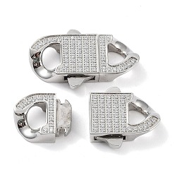 Stainless Steel Color 304 Stainless Steel Bayonet Clasps, with Micro Pave Clear Cubic Zirconia, Oval, Stainless Steel Color, 32x19.5x5mm, Hole: 7.5x5mm