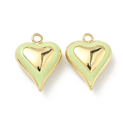 Светло-зеленый Латунь эмаль подвески, сердце прелести, без кадмия и без свинца, долговечный, стойки покрытие, реальный 18 k позолоченный, светло-зеленый, 26.5x20.5x9 мм, отверстие : 2.5 мм
