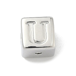Letter U Латунные бусины, без кадмия и без свинца, долговечный, стойки покрытие, кубические, платина, Буква U, 6x6x6 мм, отверстие : 1.8 мм