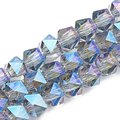 Sky Blue Electroplated Glass Beads Strands, Faceted, Lantern, Sky Blue, 6.5x7x7mm, Hole: 1.5mm, about 72pcs/strand, 18.5 inch