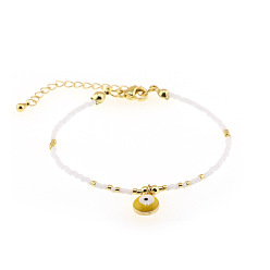 Желтый Богемные браслеты из сплава с эмалью и подвесками, Украшения из стеклянного бисера для женщин, злые глаза, желтые, 11.02 дюйм (28 см)