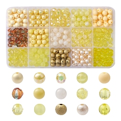 Yellow Acrylic Beads, Mixed Style, Round, Yellow, 8mm, Hole: 1.8mm, 25pcs/style
