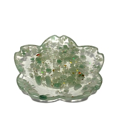 Green Aventurine Resin Flower Plate Display Decoration, with Natural Green Aventurine Chips inside Statues for Home Office Decorations, 100x100x15mm