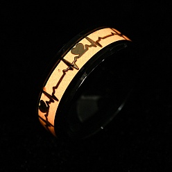 Красный 304 светящиеся кольца на пальцах из нержавеющей стали, эмалированное кольцо с сердцебиением, светящееся в темноте, широкое кольцо, красные, размер США 8 (18.1 мм), 8 мм