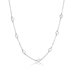 Platinum Rhodium Plated Sterling Silver with Clear Cubic Zirconia Bead Chain Necklaces for Women, Platinum, 13.39 inch(34cm)