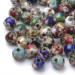 Mixed Color Handmade Cloisonne Beads, Round, Mixed Color, Round 8mm(+-0.5~1mm), hole: about 2mm