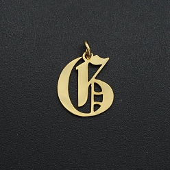 Letter G 201 Stainless Steel Pendants, with Jump Ring, Old English, Letter, Laser Cut, Golden, Letter.G, 15.5x13x1mm, Hole: 3mm