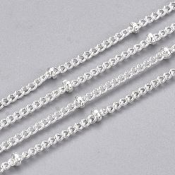 Silver Brass Curb Chains, Satellite Chains, with Spool, Soldered, Silver Color Plated, 2x1.5x0.4mm, about 49.21 Feet(15m)/roll
