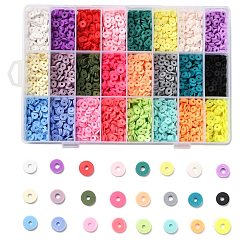 Mixed Color 240G 24 Colors Handmade Polymer Clay Beads, Heishi Beads, for DIY Jewelry Crafts Supplies, Disc/Flat Round, Mixed Color, 6x1mm, Hole: 2mm, 10g/color