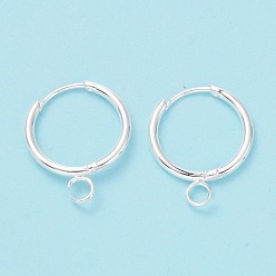 Silver 201 Stainless Steel Huggie Hoop Earring Findings, with Horizontal Loop and 316 Surgical Stainless Steel Pin, Silver, 19x16x1.6mm, Hole: 2.5mm, Pin: 1mm