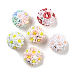Mixed Color Luminous Resin Pave Rhinestone Beads, Glow in the Dark Flower Round Beads with Porcelain, Mixed Color, 19mm, Hole: 2mm
