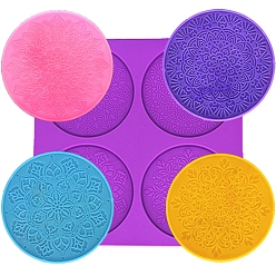 Dark Orchid 4 Styles Cup Mat Silicone Molds, Resin Casting Coaster Molds, For UV Resin, Epoxy Resin Craft Making, Flat Round with Flower, Dark Orchid, 220x220x6mm, Inner Diameter: 100mm