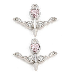 Light Rose Alloy with Rhinestone Pendants, Arrow with Heart Charms, Rack Plating, Platinum, Light Rose, 17x22x4mm, Hole: 1.6mm