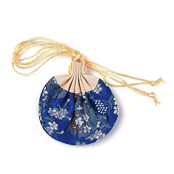Blue Chinese Brocade Sachet Coin Purses, Drawstring Floral Embroidered Jewelry Bag Gift Pouches, for Women Girls, Blue, 9.2x12cm