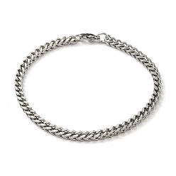 Stainless Steel Color 201 Stainless Steel Cuban Link Chain Bracelets, Stainless Steel Color, 8-7/8 inch(22.5cm)