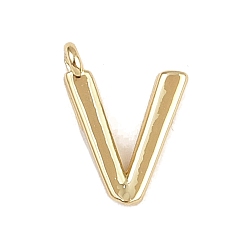Letter V Латунь прелести, стойки покрытие, долговечный, без кадмия и без свинца, реальный 18 k позолоченный, Буква V, 9x6.5x1.3 мм, отверстие : 0.8 мм