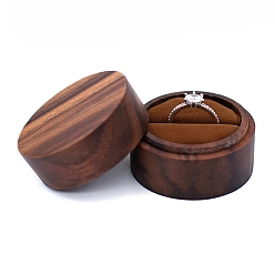 Saddle Brown Round Wood Ring Storage Boxes, Wooden Wedding Ring Gift Case with Velvet Inside, for Wedding, Valentine's Day, Saddle Brown, 5x3.5cm