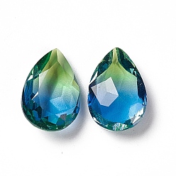 Montana Faceted K9 Glass Rhinestone Cabochons, Pointed Back, Teardrop, Montana, 14x10x5.8mm