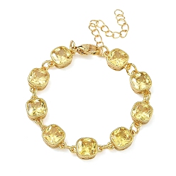 Шампанско-Желтый Квадратные латунные браслеты-цепочки с инкрустацией кубическим цирконием для женщин, стойки покрытие, без кадмия и без свинца, долговечный, золотые, шампанское желтый, 5.71 дюйм (14.5 см)