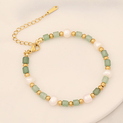 10# Green Aventurine Bohemian Natural Stone Pearl Bracelet - Fashionable Beaded Jewelry B408