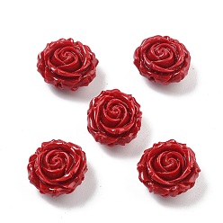 Темно-Красный Резные бусины из синтетического коралла, цветок, окрашенные, темно-красный, 15x16x8 мм, отверстие : 1.2 мм