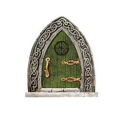 Olive Drab Wood Elf Fairy Door Figurines Ornaments, for Garden Courtyard Tree Decoration, Olive Drab, 100mm