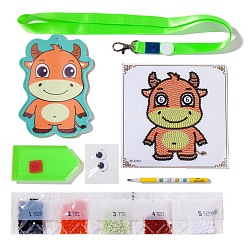 Cattle DIY Chinese Zodiac Sign Pattern Cartoon Card Holder Diamond Painting Kits, Including Imitation Leather Card Holder, Lanyard, Acrylic Rhinestones, Diamond Sticky Pen, Tray Plate and Glue Clay, Cattle, 148x118mm
