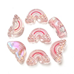 Pink UV Plating Rainbow Iridescent Acrylic Enamel Beads, Rainbow, Pink, 17x29x11mm, Hole: 3.5mm