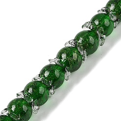 Темно-Зеленый Нити золотых песочных бусин лэмпворк, тюльпан, темно-зеленый, 12x10 мм, отверстие : 1.2 мм, около 33 шт / нитка, 31~32 см