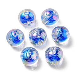 Blue UV Plating Rainbow Iridescent Acrylic Beads, Two Tone Bead in Bead, Fruit, Blue, 16x15.5x16.5mm, Hole: 3.5mm