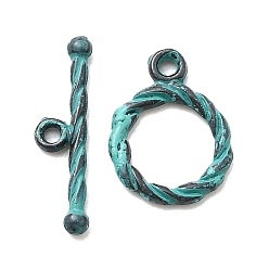 Античный Бронзовый Зеленый Застежка тоггл из сплава, без кадмия, без никеля и без свинца, кольцо, античная бронза и зеленая патина, 5.5x19x2 мм, отверстие : 1.2 мм