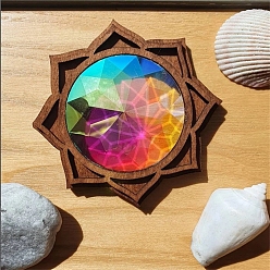 Colorful Stained Acrylic Window Suncatchers, with Mandala Wood Holder, for Indoor Home Decor, Colorful, 100mm