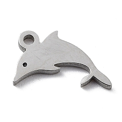 Dolphin 304 Stainless Steel Charms, Stainless Steel Color, Laser Cut, Dolphin, 9x9x1mm, Hole: 1mm.