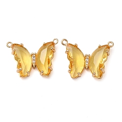 Gold Brass Pave Faceted Glass Connector Charms, Golden Tone Butterfly Links, Gold, 17.5x23x5mm, Hole: 0.9mm
