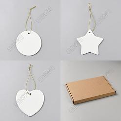 Mixed Shapes 12шт. 3 стили, пустые фарфоровые листы, подвесные украшения, с джутовыми шнурами, для рождественского украшения, разнообразные, 175~180 мм, 4 шт / стиль