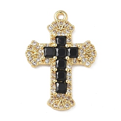 Черный Латунные микро проложить кубического циркония подвески, долговечный, без кадмия и без свинца, крест очарование, реальный 18 k позолоченный, чёрные, 23x16x2.5 мм, отверстие : 1.4 мм